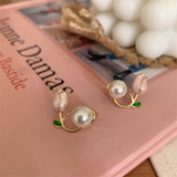 Korea New Fashion Jewelry Sweet Pink Enamel Colorful Tulip Hook Pearl Earring Cute Girl Gifts Elegant Women Everyday Accessories