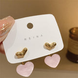 Cute Heart Drop Earrings for Woman with Pink Opal Gold Color Teens Unusual Korean Hanging Earrings Trend Fashion Accessory