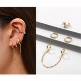 Maytrends 4pcs/set Vintage Rock Twist Heart Cartilage Ear Cuff with Long Chain Zircon Hoop Earrings Women Punk Piercing Huggie Ear Jewelry