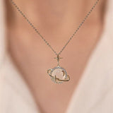 Fashion Shiny Opal Planet Necklace Women's ins Design Sweet Pendant Necklace Birthday Party Jewelry Gift Accessories