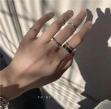 Maytrends 7 Pcs/Set Fashion Design Round Silver Color Rings Set For Women Handmade Geometry Finger Ring Set Female Jewelry Gifts