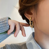 Korea's new fashion jewelry 14K gold plating simple elliptical geometry metal earrings modern women's daily work accessories