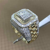 Maytrends Domineering Gold Color Hip Hop Ring for Men Women Fashion Inlaid White Zircon Stones Punk Wedding Ring Jewelry