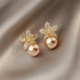 New pearl long earrings simple geometric pearl retro metal exquisite French earrings