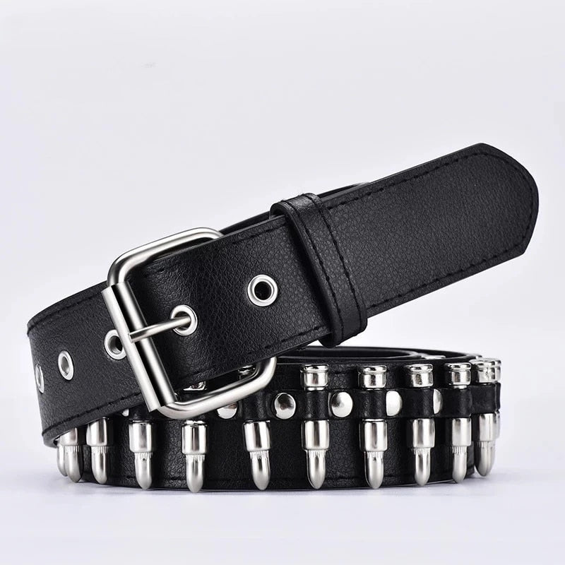 Maytrends New Fashion Ladies Leather Punk Belt Hollow Rivet Luxury Brand Belt Personality Rock Wild Adjustable Young Trend Belt