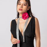 Maytrends Trendy Exaggerated Big Flower Choker Necklace Exquisite Shiny Sequins Long Necklace Sexy Nightclub Queen Y2K Jewelry