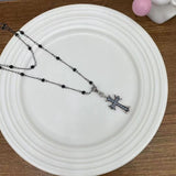 Sweet Cool Double Layer Cross Necklace Female Black High Grade Spicy Girl Collar Chain Birthday Party Bar Jewelry Accessories