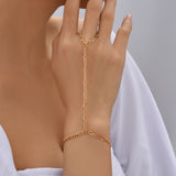 Maytrends Creative Tiny Chain Bracelet Finger Rings For Women Gold Color Link Chains Connecting Hand Harness Bracelets Jewelry Gift