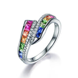 Maytrends New Trendy Ladies White Filled Multicolor Rainbow AAA Zircon Elegant Ring Wedding Engagement Rings JewelryNew store specials