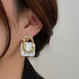 Irregular Square Zircon Earrings Vintage Stud Earrings High-end Sense Baroque Stud Earring Trend Jewelry for Women