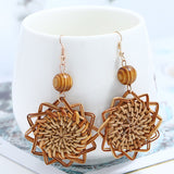 Maytrends Multiple 27 Style Korea Handmade Wooden Straw Weave Rattan Vine Braid Drop Earrings New Fashion Geometric Long Earrings