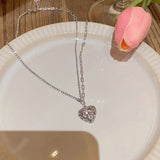 Fashion Korean Hollow Pink Zircon Love Necklaces Women Senior Design Sense Matching Temperament Necklace Party Jewelry Gift