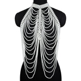 Maytrends Sexy Pearl Body Chain For Women Necklaces Shawl Female Punk Style Beaded Collar Shoulder Sweater  Long Chain Bridal Body Jewelry