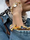 Maytrends Brass Statement Chunky Colorful Retro Beads Bracelet Women Jewelry Designer T Show Runway Gown Rare INS Japan Korean Trendy