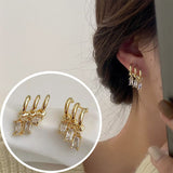 New Three Rows Black Crystal Square Tassel Earrings Fashion Metal Women Classic Summer Zircon Elegant Female Trendy Jewelry
