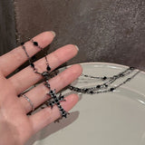 Sweet Cool Double Layer Cross Necklace Female Black High Grade Spicy Girl Collar Chain Birthday Party Bar Jewelry Accessories