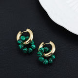 Maytrends Vintage Green Malachite Bead Stainless Steel Hoop Earrings for Women Natural Stone Round Circle Hoops Jewelry Pendientes