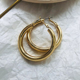 Maytrends Fashion Gold Color Oversize Hoop Earrings For Women Wide Big Metal Round Circle Statement Earrings Vintage Jewelry Gift