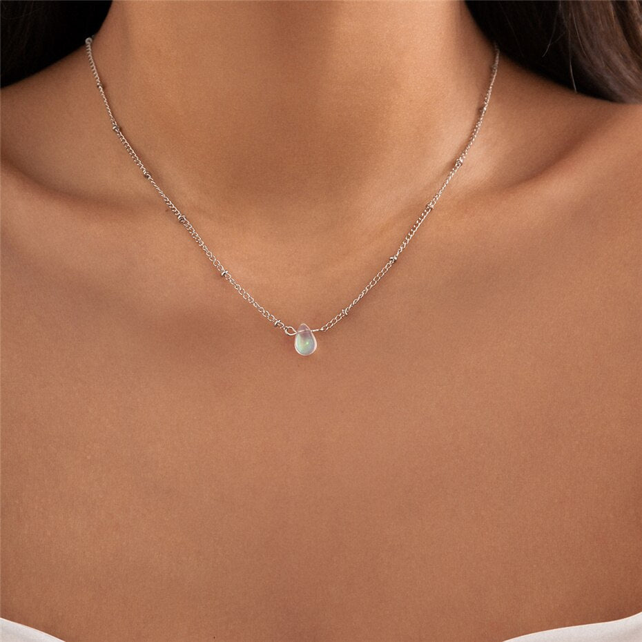 Minimalism Silver Color Crystal Pendant Choker Necklace for Women Girls Wed Bridal Gothic Short Clavicle Chain Jewelry