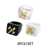 Maytrends 3pcs New Fashion Multicolor Resin Acrylic Geometric Square Ring Set for Women Punk Gold Color Rivet Big Thick Rings Jewelry