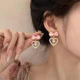 Cute Pink Love Flower Pearl Earrings Exquisite Premium Earrings Birthday Party Gift Accessories