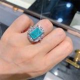 Gorgeous Square Blue-green Stone Female Ring Unique Wedding Bands Jewelry Brilliant Cubic Zirconia Rings Accessories