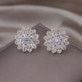 14K Gold Plated Korea New Design Fashion Jewelry Luxury Zircon Flowers Earrings Elegant Women Wedding Party Accessories