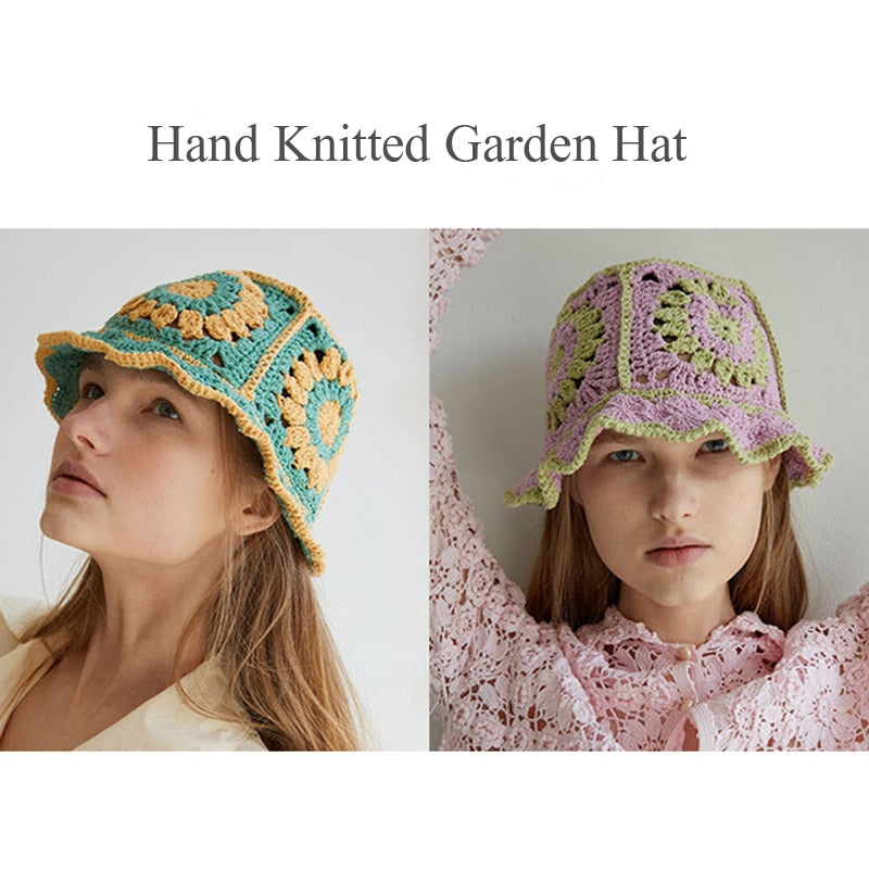 Maytrends New Hollow Multicolor Crochet Bucket Hat Women Spring Summer Fashion Brand Knitted  Sun Hats Sun Protection Foldable Panama Cap