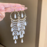 Maytrends Fashion Beaded Crystal Flower Tassel Earrings Exaggerated New Trendy Earrings Women