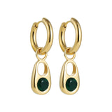 Maytrends Vintage French Jewelry Green Square Waterdrop Geometric Crystal Earring Gold Color Heart Stainless Steel Hoop Earrings for Women