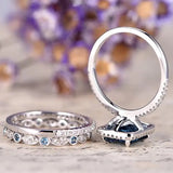 Fashion Square Blue Cubic Zirconia 3Pcs Set Rings Women Wedding Engagement Luxury Accessories Bling Bling Female Jewelry