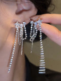 Fashion Star Tassel Earrings Korean Sparkling Diamond Slender Accessories Birthday Party Anniversary Jewelry Gift