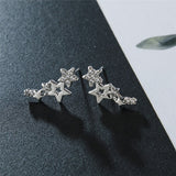 Fashion Silver Color Cross Star Zircon Stud Earrings for Women Girl Korean Four-Pointed Star Personality Earrings Jewellery