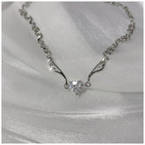 Maytrends Romantic Crystal Heart Necklace For Women Fashion Imitation Zircon Chain Choker Necklace Elegant Party Jewelry Accessories