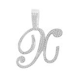 Maytrends New A-Z Cursive Letter Paved Crystal Pendant Necklace For Women Bling Initial Alphabet Rope Chain Necklace Jewelry