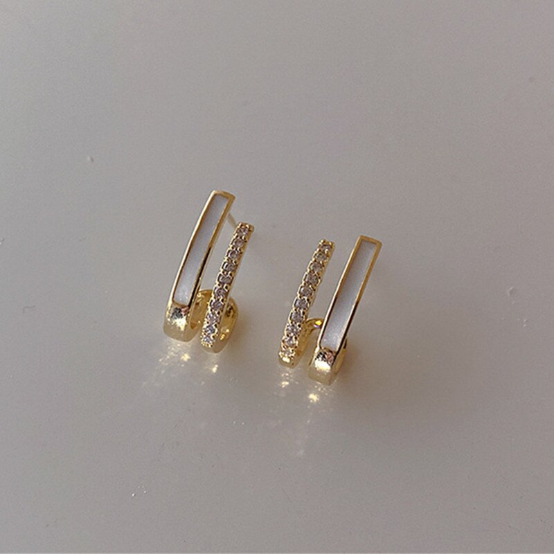 Korean Simple Double Circle Gold Color Metal crystal Stud Earrings For Women Fashion Exquisite Jewelry Best Friend Gifts