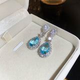 Maytrends Luxury Temperament Blue Zircon Love Heart Earings Fashion Earrings for Women Statement Party Jewelry