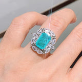 Gorgeous Square Blue-green Stone Female Ring Unique Wedding Bands Jewelry Brilliant Cubic Zirconia Rings Accessories