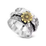 Vintage Engraving Daisy Flower Rings for Women Rotate Freely Spinning Fidget Ring Anti Stress Anxiety Ring Female Jewerly Gift