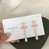 Cute Pearl Tassel Flower Earrings Fashion Bow Pendant Earrings Birthday Party Holiday Jewelry Gift Accessories