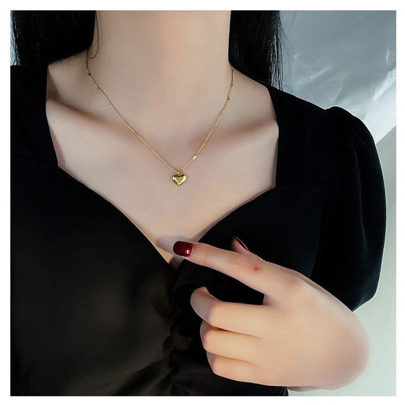 Fashion Gold Plated Love Heart Necklace For Women Man Pendant Hanging Chain Choker Necklace Valentine's Day Gift Jewelry