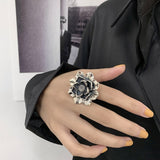 Maytrends Silver Color Engagement Rings New Fashion Creative Exaggeration Flower Vintage Punk Party Jewelry Gifts for Women