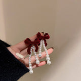 Maytrends New Year Red Earrings Collection Pearl Bowknot Vintage Autumn Winter Dangle Earrings for Women Fashion Jewelry Gift