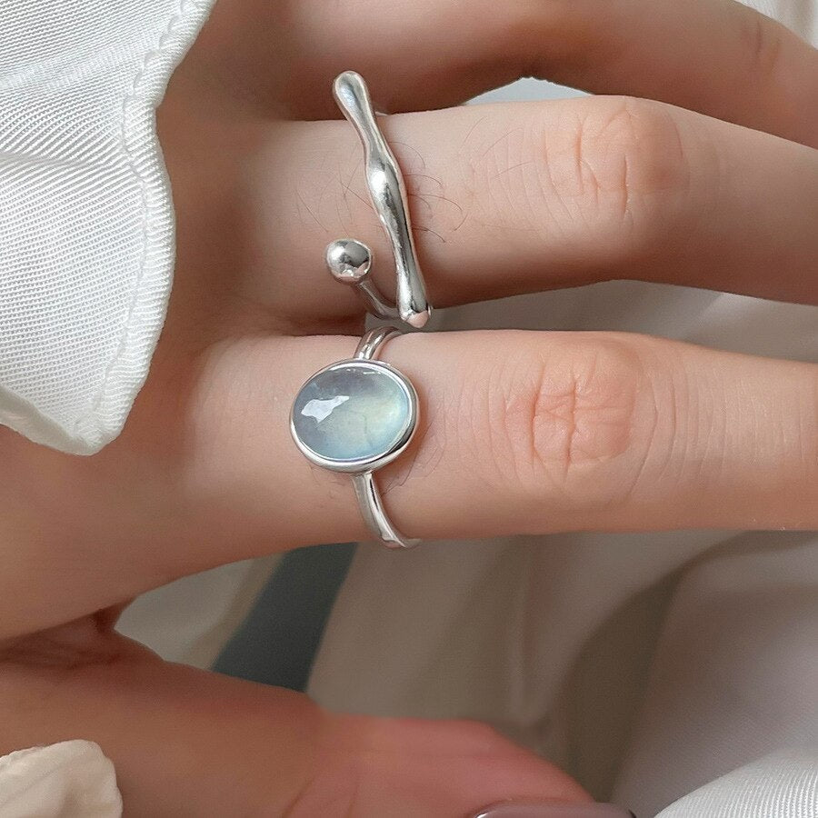 Fashion Sterling Silver Oval Blue Stone Rings For Women Counple Wedding Engagement Vintage Accessories Fine Jewelry