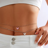 Maytrends Korean Delicate Rhinestone Claw Chain Belly Waist Chain Trend Acrylic Butterfly Pendant Double Layer Sexy Summer Body Jewelry
