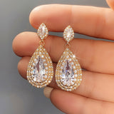 Bridal Wedding Dangle Earrings Gold Color Pear Cubic Zirconia Fashion Trendy Women's Drop Earrings Engagement Jewelry