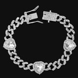 Maytrends Iced Out Bling Crystal Heart Cuban Link Chain For Women Hip Hop Rhinestones Miami Cuban Link Necklace Bracelet Set Gifts Jewelry