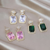 Korea New Design Fashion Jewelry Zircon Leopard Square Crystal Pendant Earrings Elegant Women's Daily Work Accessories