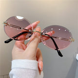Maytrends Trendy Sunglasses For Woman Summer Rimless Cut-edge Sunglass Oval Fashion Brand Designer Shades Pink Women's Sun Glasses UV400