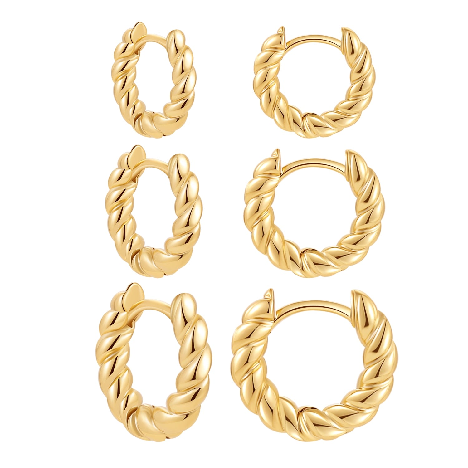 Maytrends 3pair Creative Gold Color Geometric Irregular Hammered Earrings Vintage Twisted Cuban Chain Hoop Earrings Set for Women Jewelry